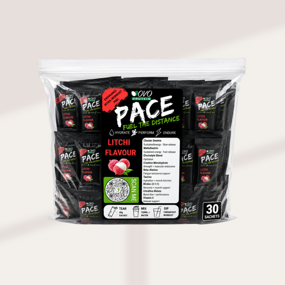 PACE Intra-Workout | Hydration & Endurance Fuel | Ovo Protein - Litchi, Month Pack (30 x 40g)